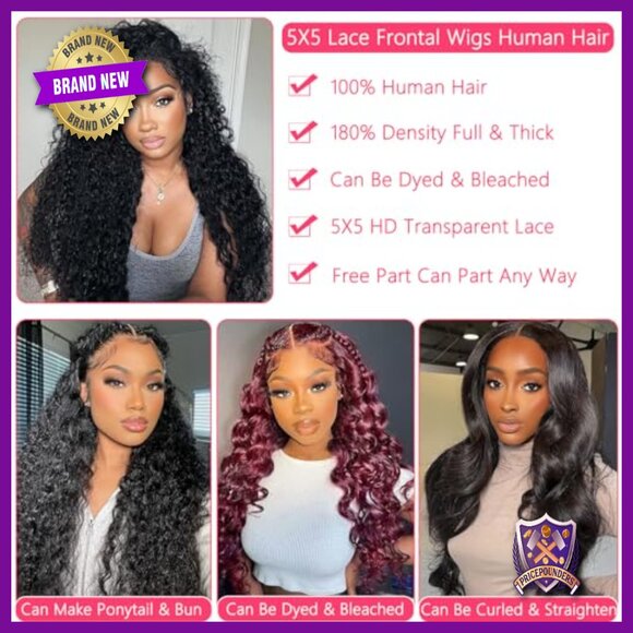 24 Inch Human Hair Wig 180 Density Glueless Lace Front Water Wave main image 5
